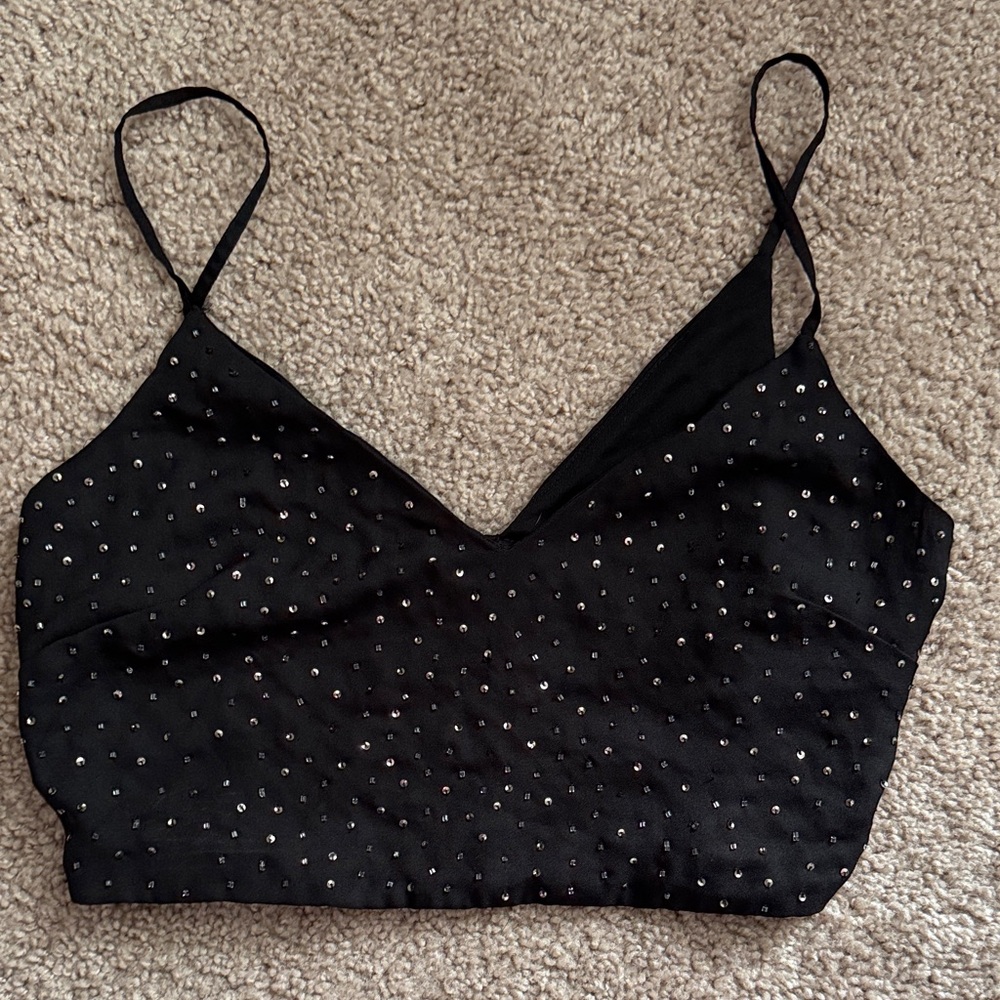 Zara Black Top with Silver Embellishments